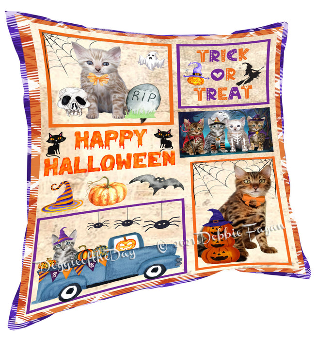 Happy Halloween Trick or Treat Bengal Cats Pillow with Top Quality High-Resolution Images - Ultra Soft Pet Pillows for Sleeping - Reversible & Comfort - Ideal Gift for Dog Lover - Cushion for Sofa Couch Bed - 100% Polyester, PILA88165