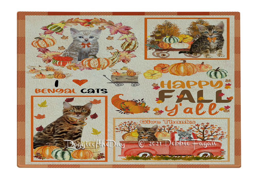 Happy Fall Y'all Pumpkin Bengal Cats Cutting Board - Easy Grip Non-Slip Dishwasher Safe Chopping Board Vegetables C79795