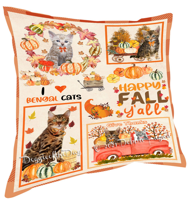 Happy Fall Y'all Pumpkin Bengal Cats Pillow with Top Quality High-Resolution Images - Ultra Soft Pet Pillows for Sleeping - Reversible & Comfort - Ideal Gift for Dog Lover - Cushion for Sofa Couch Bed - 100% Polyester