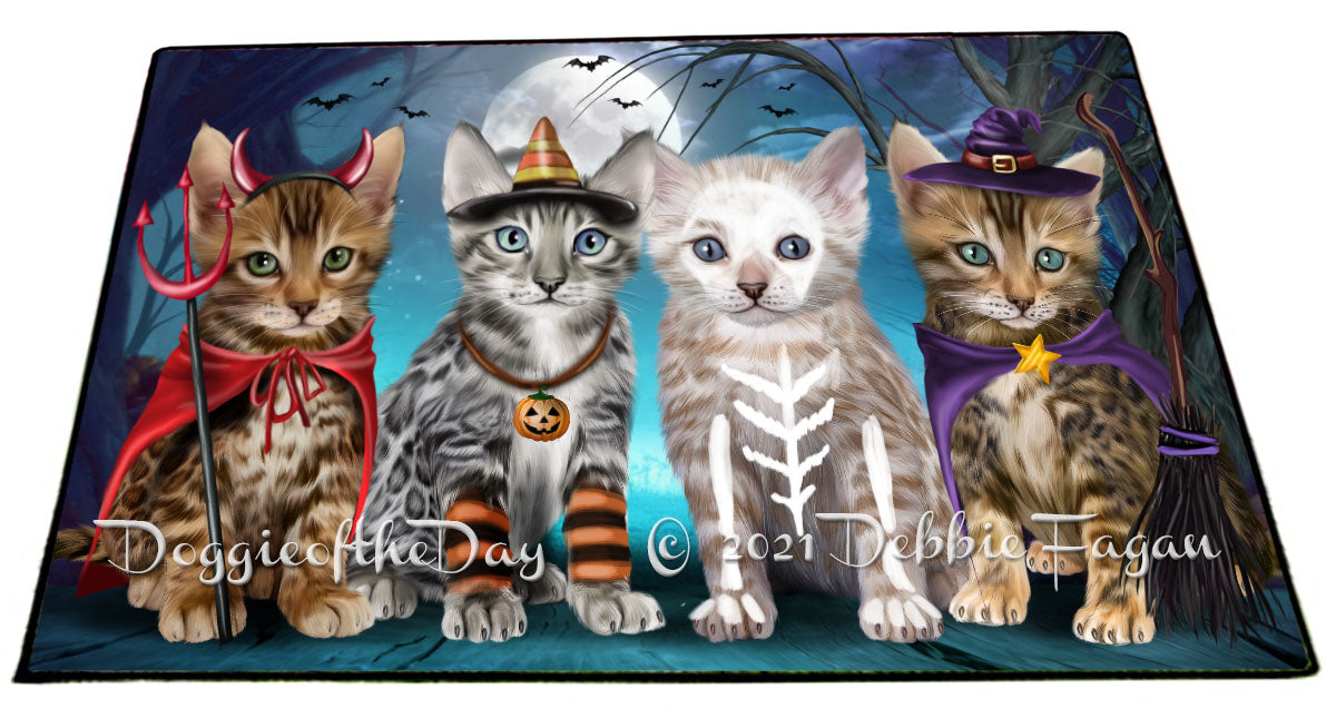 Happy Halloween Trick or Treat Bengal Cats Indoor/Outdoor Welcome Floormat - Premium Quality Washable Anti-Slip Doormat Rug FLMS58336