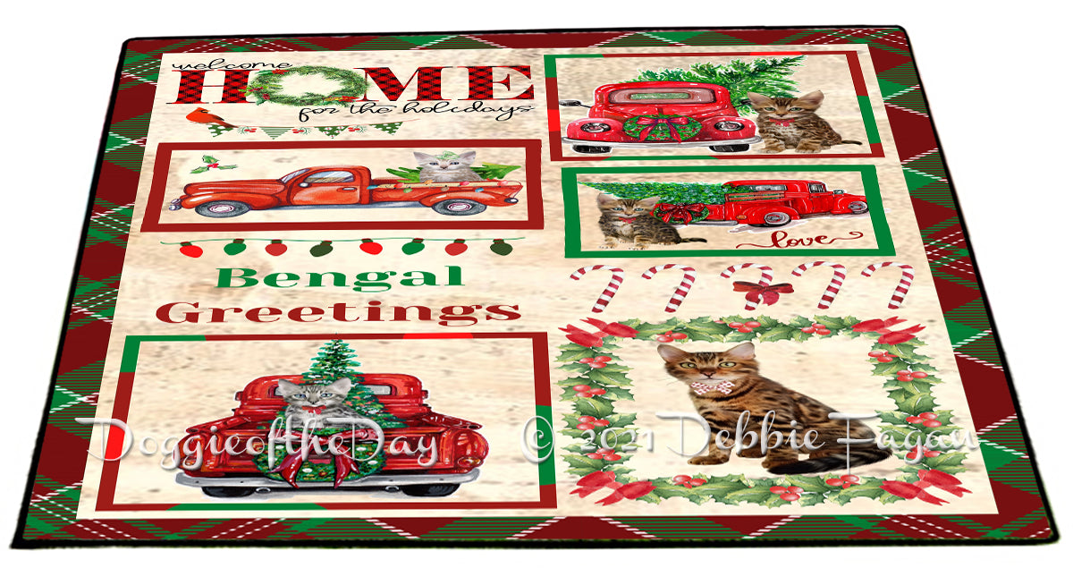 Welcome Home for Christmas Holidays Bengal Cats Indoor/Outdoor Welcome Floormat - Premium Quality Washable Anti-Slip Doormat Rug FLMS57685