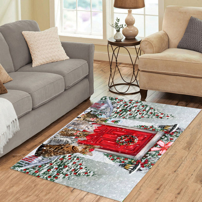 Christmas Holiday Welcome Bengal Cats Area Rug - Ultra Soft Cute Pet Printed Unique Style Floor Living Room Carpet Decorative Rug for Indoor Gift for Pet Lovers