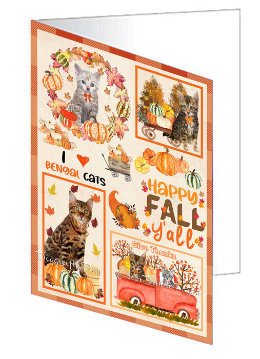Happy Fall Y'all Pumpkin Bengal Cats Handmade Artwork Assorted Pets Greeting Cards and Note Cards with Envelopes for All Occasions and Holiday Seasons GCD76919
