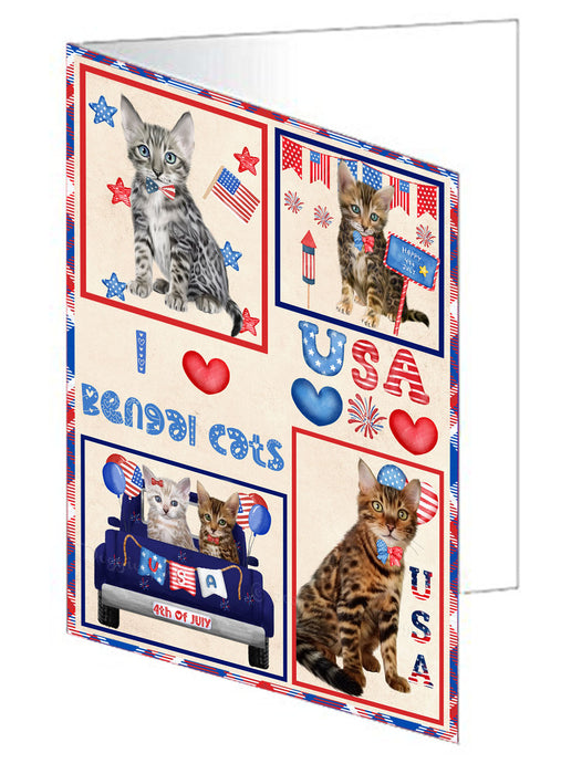 4th of July Independence Day I Love USA Bengal Cats Handmade Artwork Assorted Pets Greeting Cards and Note Cards with Envelopes for All Occasions and Holiday Seasons