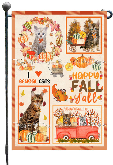 Happy Fall Y'all Pumpkin Bengal Cats Garden Flags- Outdoor Double Sided Garden Yard Porch Lawn Spring Decorative Vertical Home Flags 12 1/2"w x 18"h
