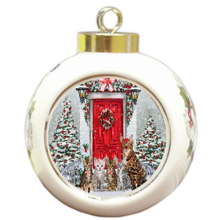 Christmas Holiday Welcome Bengal Cats Round Ball Christmas Ornament Pet Decorative Hanging Ornaments for Christmas X-mas Tree Decorations - 3" Round Ceramic Ornament