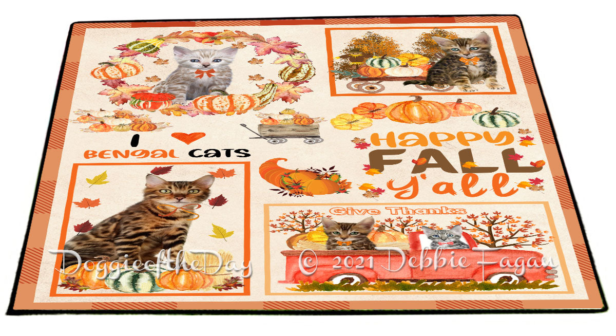 Happy Fall Y'all Pumpkin Bengal Cats Indoor/Outdoor Welcome Floormat - Premium Quality Washable Anti-Slip Doormat Rug FLMS58546