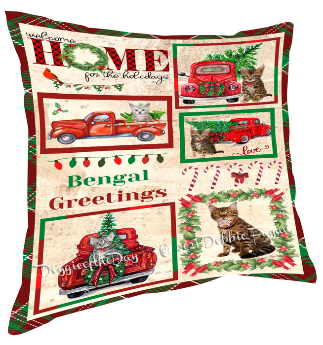 Welcome Home for Christmas Holidays Bengal Cats Pillow with Top Quality High-Resolution Images - Ultra Soft Pet Pillows for Sleeping - Reversible & Comfort - Ideal Gift for Dog Lover - Cushion for Sofa Couch Bed - 100% Polyester