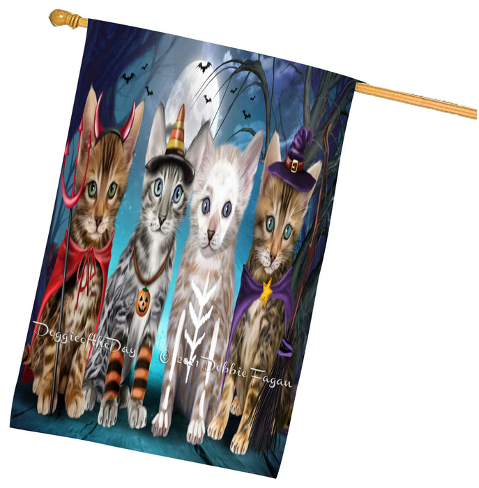 Halloween Trick or Treat Bengal Cats House Flag Outdoor Decorative Double Sided Pet Portrait Weather Resistant Premium Quality Animal Printed Home Decorative Flags 100% Polyester