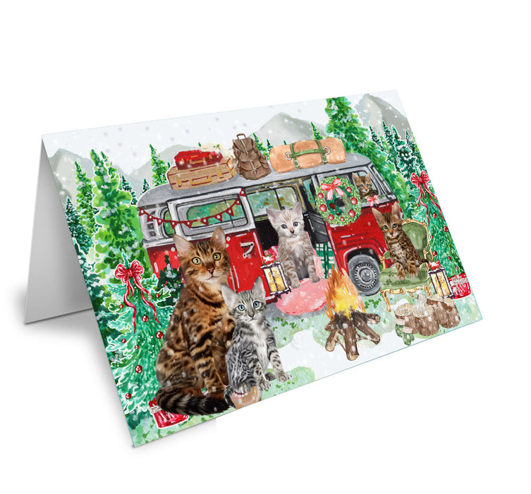 Christmas Time Camping with Bengal Cats Handmade Artwork Assorted Pets Greeting Cards and Note Cards with Envelopes for All Occasions and Holiday Seasons