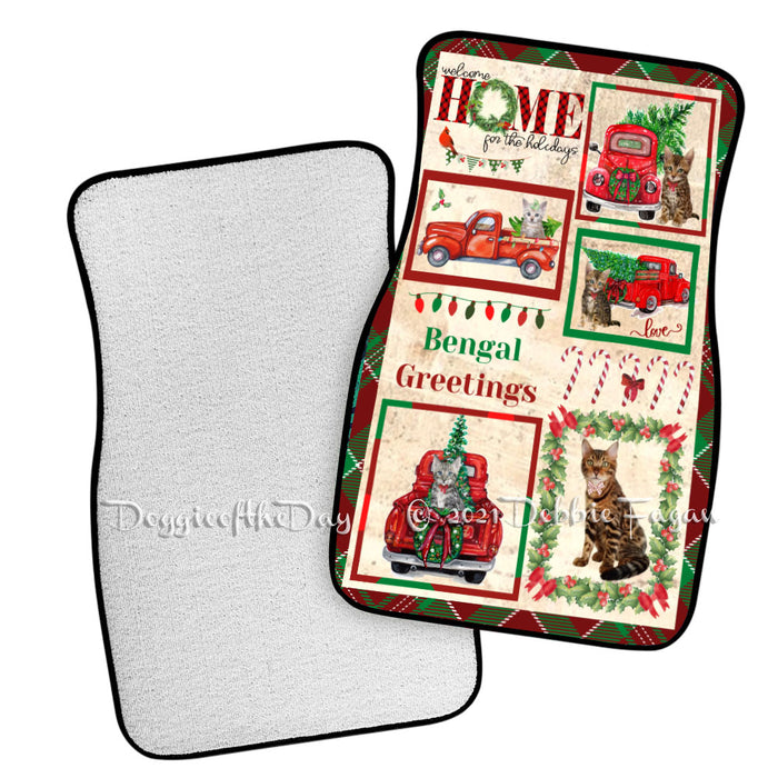 Welcome Home for Christmas Holidays Bengal Cats Polyester Anti-Slip Vehicle Carpet Car Floor Mats CFM48277