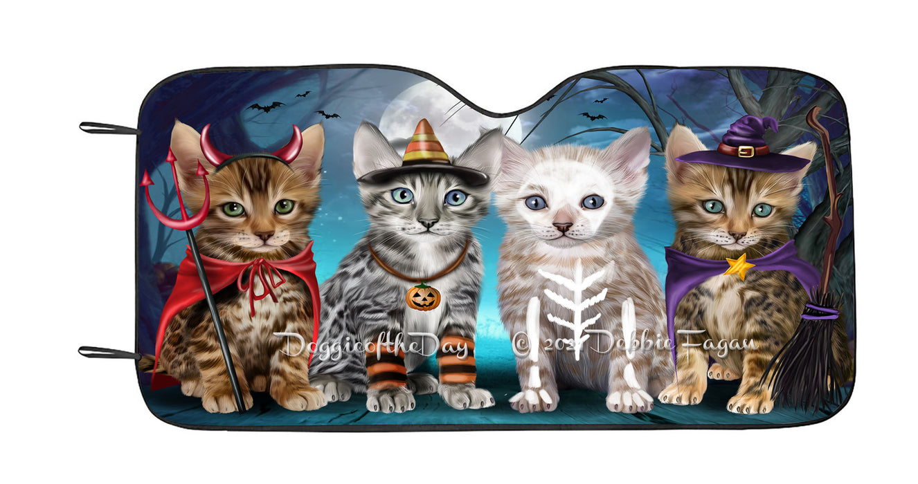 Happy Halloween Trick or Treat Bengal Cats Car Sun Shade Cover Curtain