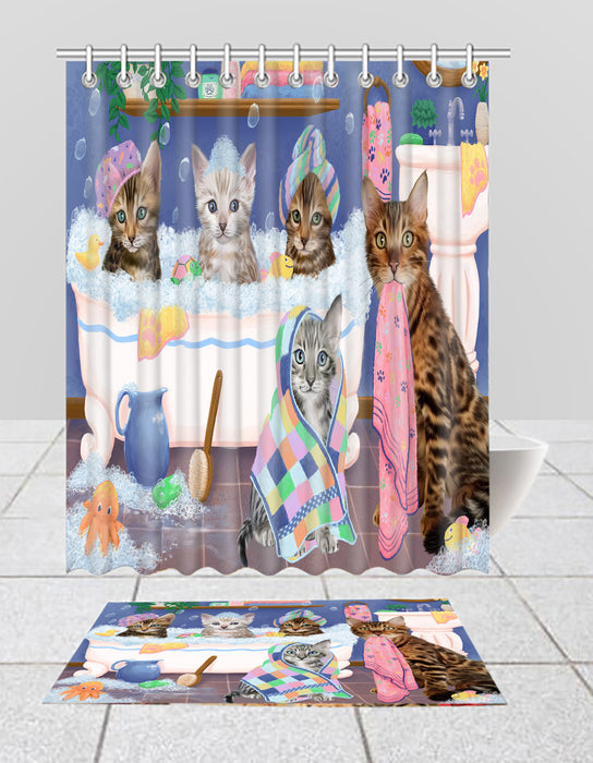 Rub A Dub Dogs In A Tub Bengal Cats Bath Mat and Shower Curtain Combo