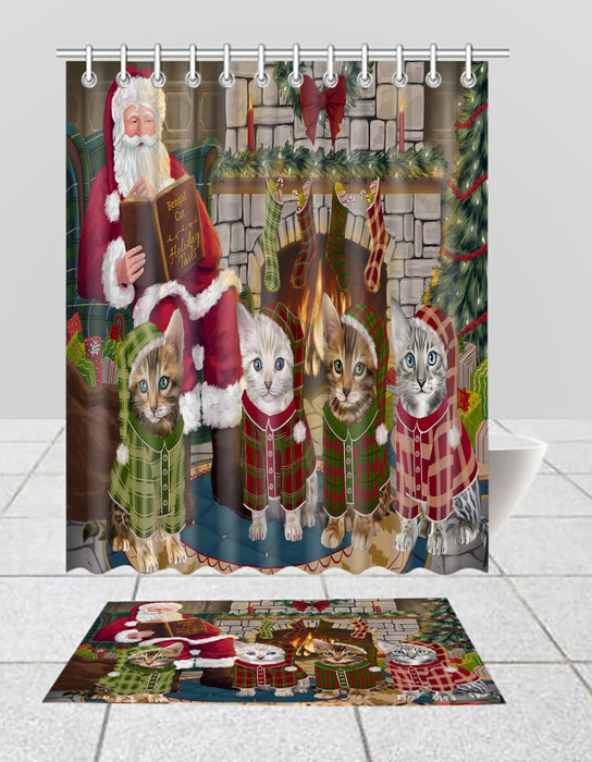 Christmas Cozy Holiday Fire Tails Bengal Cats Bath Mat and Shower Curtain Combo