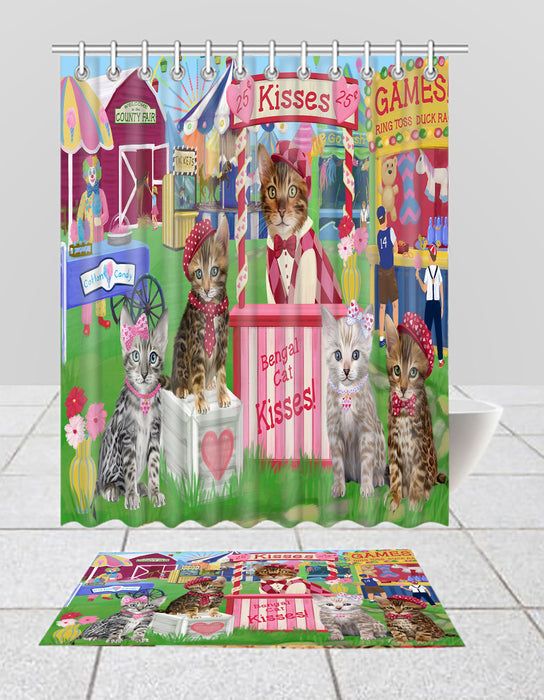 Carnival Kissing Booth Bengal Cats Bath Mat and Shower Curtain Combo