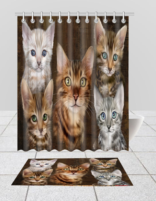 Rustic Bengal Cats Bath Mat and Shower Curtain Combo