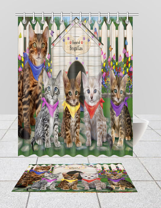 Spring Dog House Bengal Cats Bath Mat and Shower Curtain Combo