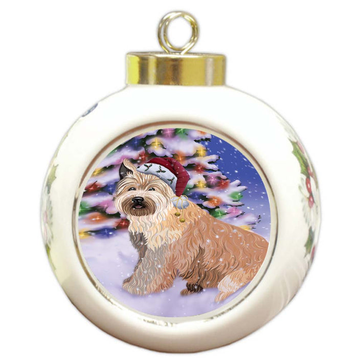 Winterland Wonderland Berger Picard Dog In Christmas Holiday Scenic Background Round Ball Christmas Ornament RBPOR56040