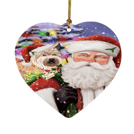 Santa Carrying Berger Picard Dog and Christmas Presents Heart Christmas Ornament HPOR55841