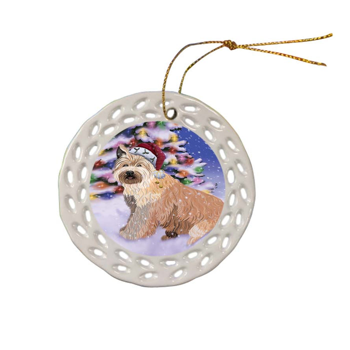 Winterland Wonderland Berger Picard Dog In Christmas Holiday Scenic Background Ceramic Doily Ornament DPOR56040