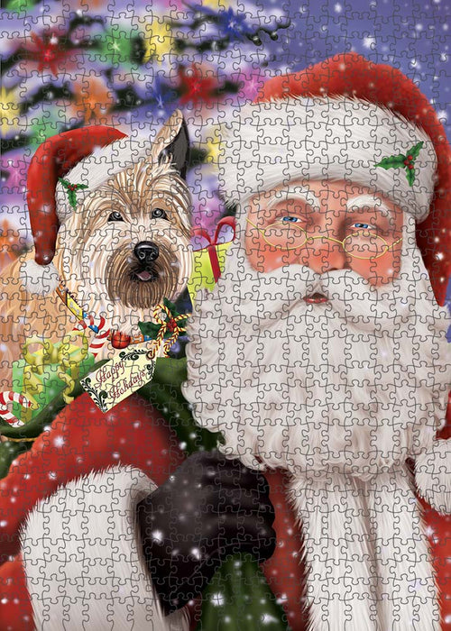 Santa Carrying Berger Picard Dog and Christmas Presents Puzzle with Photo Tin PUZL90144