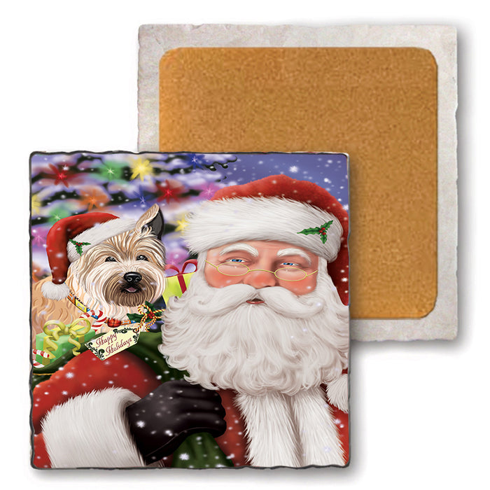 Santa Carrying Berger Picard Dog and Christmas Presents Set of 4 Natural Stone Marble Tile Coasters MCST50485
