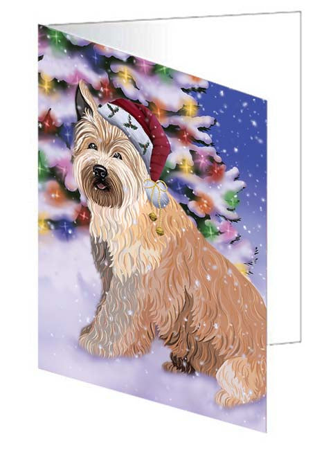 Winterland Wonderland Berger Picard Dog In Christmas Holiday Scenic Background Handmade Artwork Assorted Pets Greeting Cards and Note Cards with Envelopes for All Occasions and Holiday Seasons GCD71567