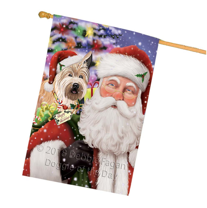 Santa Carrying Berger Picard Dog and Christmas Presents House Flag FLG55914