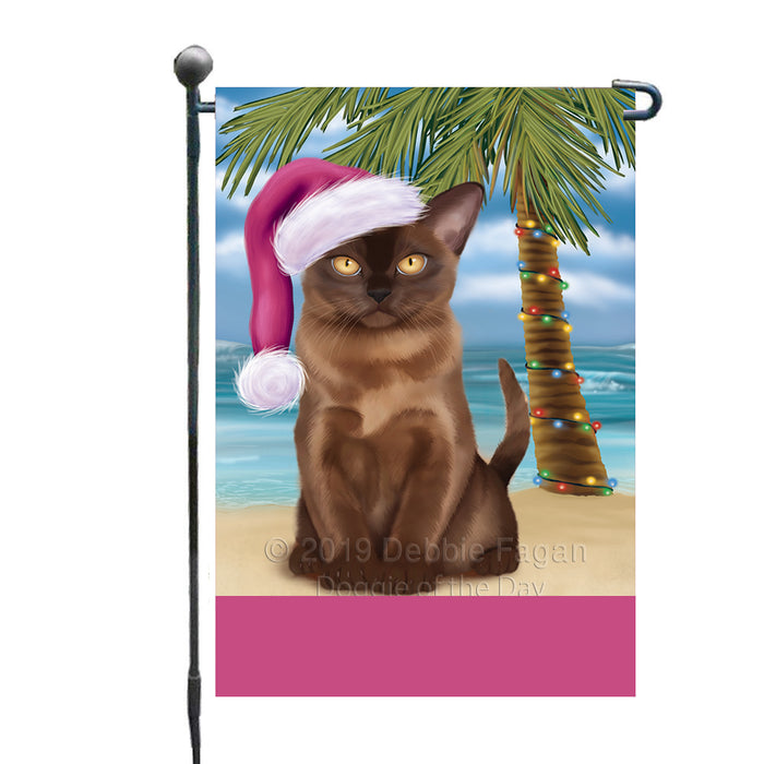 Personalized Summertime Happy Holidays Christmas Bermese Sable Cat on Tropical Island Beach  Custom Garden Flags GFLG-DOTD-A60404