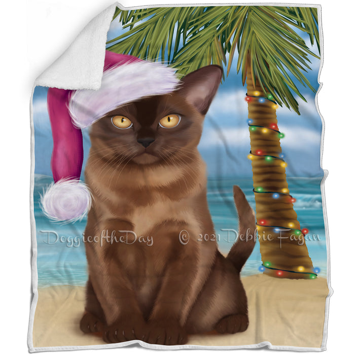 Summertime Happy Holidays Christmas Burmese Cat on Tropical Island Beach Blanket