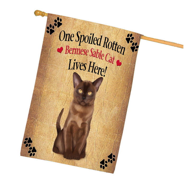 Spoiled Rotten Bermese Sable Cat House Flag Outdoor Decorative Double Sided Pet Portrait Weather Resistant Premium Quality Animal Printed Home Decorative Flags 100% Polyester FLG68189