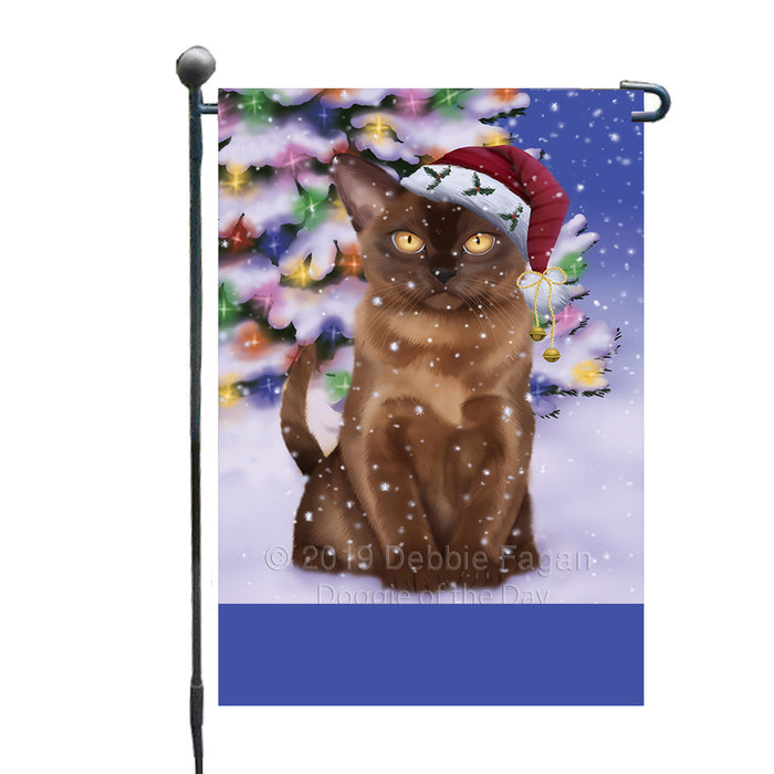 Personalized Winterland Wonderland Bermese Sable Cat In Christmas Holiday Scenic Background Custom Garden Flags GFLG-DOTD-A61233