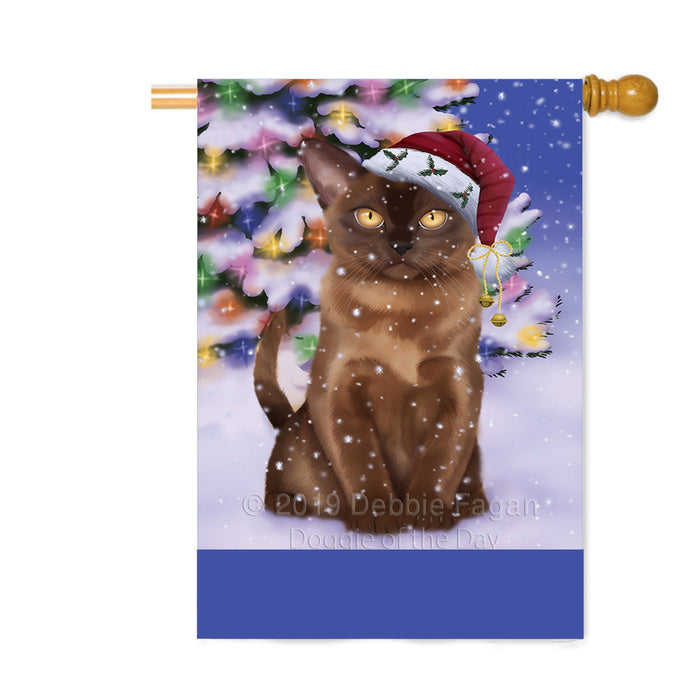Personalized Winterland Wonderland Bermese Sable Cat In Christmas Holiday Scenic Background Custom House Flag FLG-DOTD-A61289