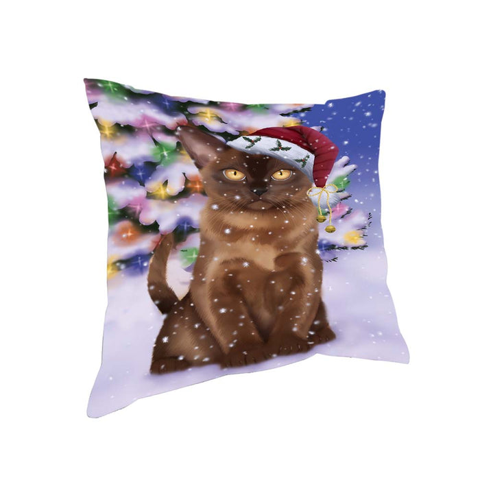 Winterland Wonderland Bermese Sable Cat In Christmas Holiday Scenic Background Pillow PIL71668