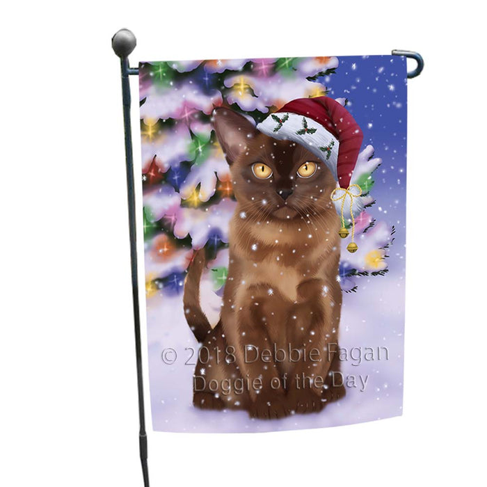 Winterland Wonderland Bermese Sable Cat In Christmas Holiday Scenic Background Garden Flag GFLG55978