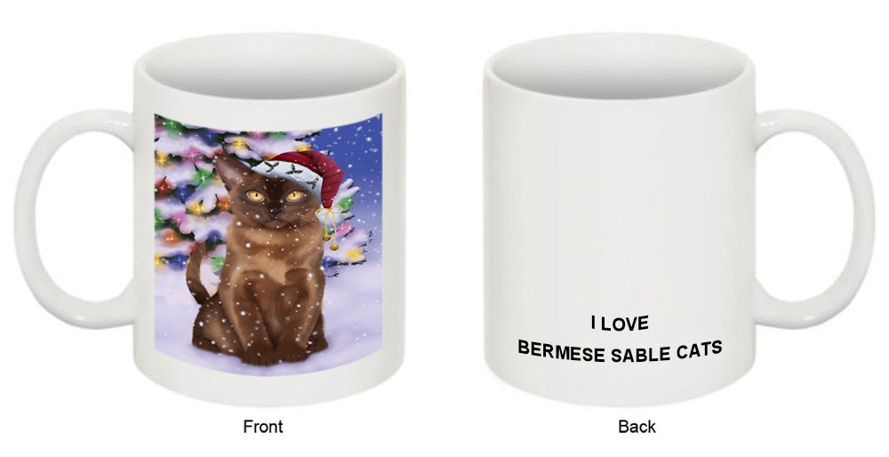 Winterland Wonderland Bermese Sable Cat In Christmas Holiday Scenic Background Coffee Mug MUG51083