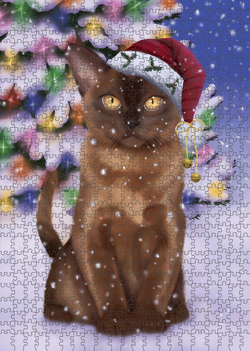 Winterland Wonderland Bermese Sable Cat In Christmas Holiday Scenic Background Puzzle  PUZL90944