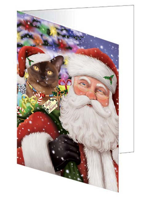 Santa Carrying Bermese Sable Cat and Christmas Presents Handmade Artwork Assorted Pets Greeting Cards and Note Cards with Envelopes for All Occasions and Holiday Seasons GCD70973