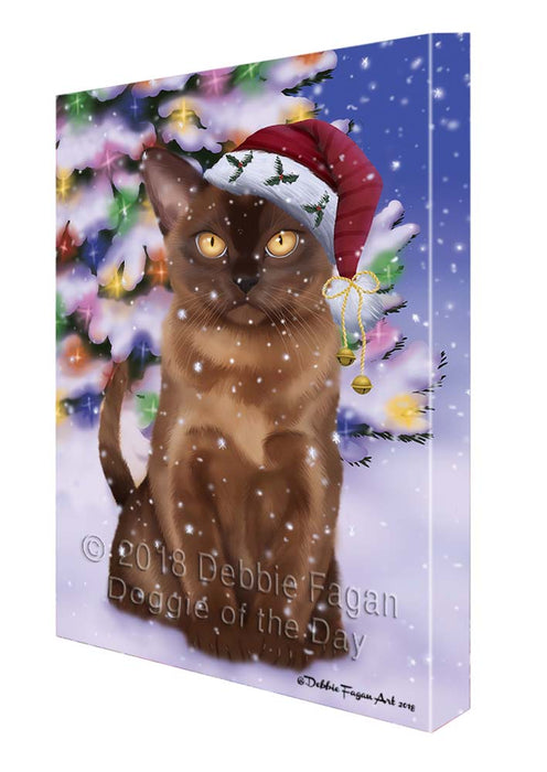 Winterland Wonderland Bermese Sable Cat In Christmas Holiday Scenic Background Canvas Print Wall Art Décor CVS121094