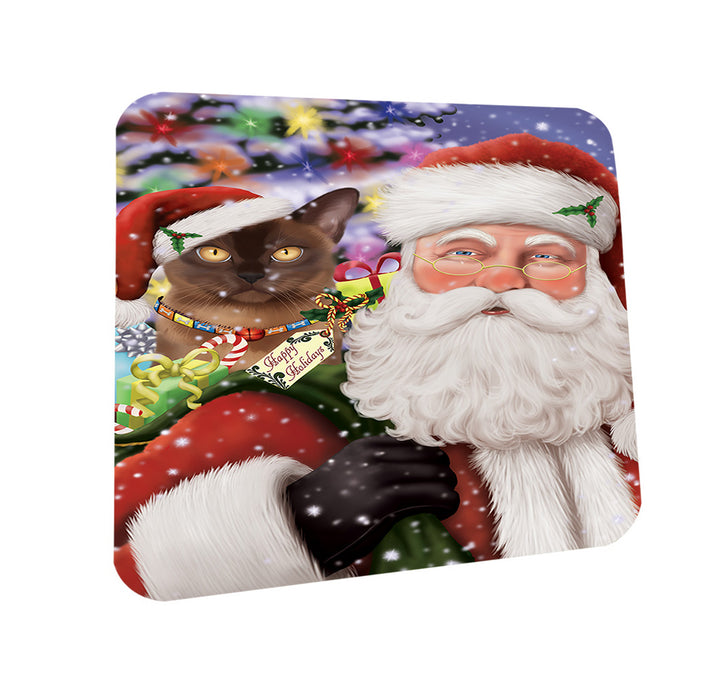 Santa Carrying Bermese Sable Cat and Christmas Presents Coasters Set of 4 CST55444