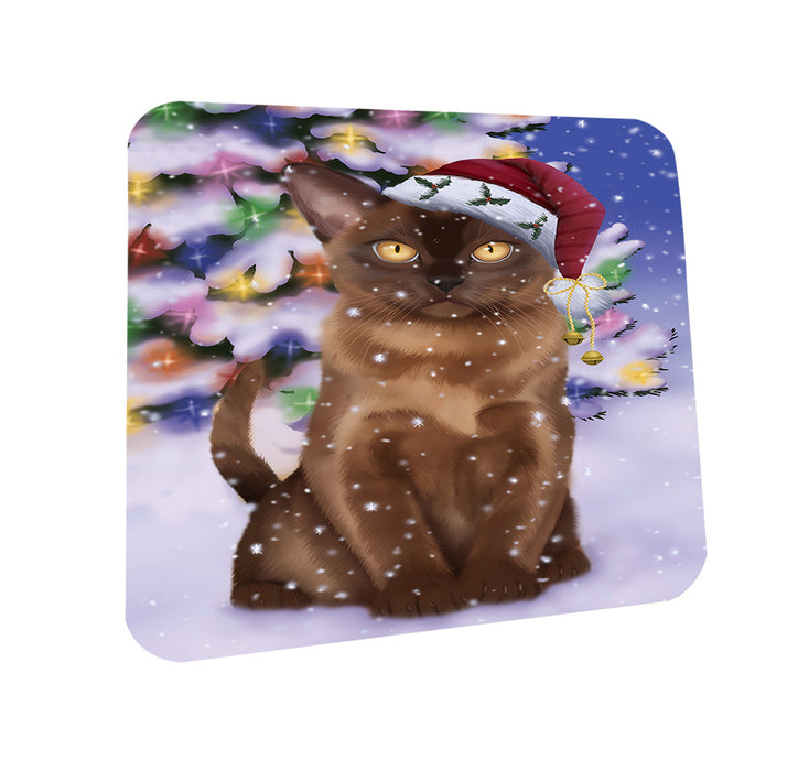 Winterland Wonderland Bermese Sable Cat In Christmas Holiday Scenic Background Coasters Set of 4 CST55643