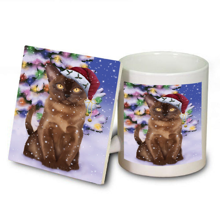 Winterland Wonderland Bermese Sable Cat In Christmas Holiday Scenic Background Mug and Coaster Set MUC55677
