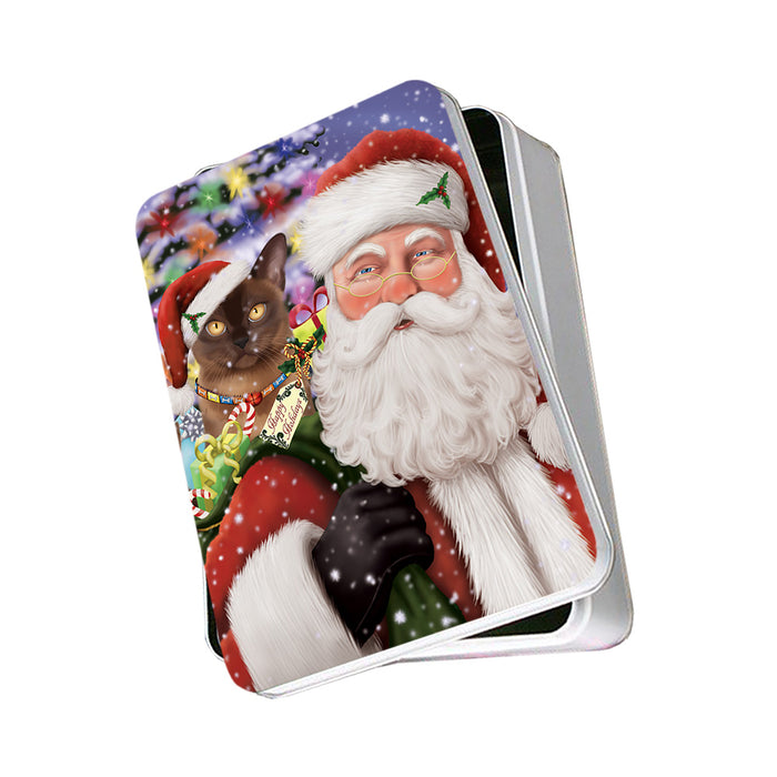 Santa Carrying Bermese Sable Cat and Christmas Presents Photo Storage Tin PITN55429