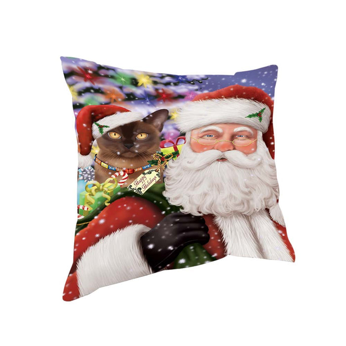 Santa Carrying Bermese Sable Cat and Christmas Presents Pillow PIL70872