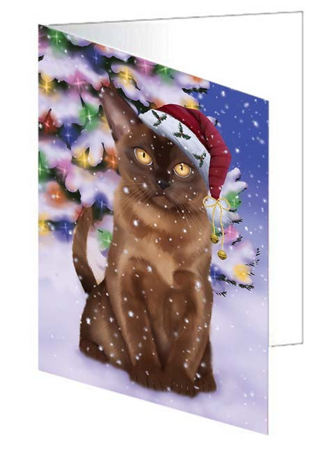 Winterland Wonderland Bermese Sable Cat In Christmas Holiday Scenic Background Handmade Artwork Assorted Pets Greeting Cards and Note Cards with Envelopes for All Occasions and Holiday Seasons GCD71570