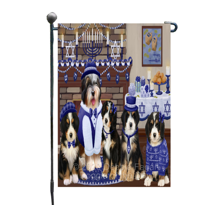 Happy Hanukkah Family Bernedoodle Dogs Garden Flag GFLG65958