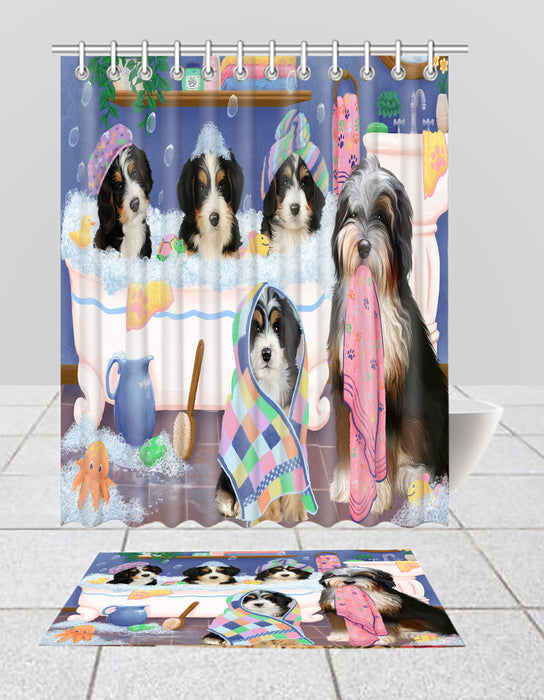 Rub A Dub Dogs In A Tub Bernedoodle Dogs Bath Mat and Shower Curtain Combo