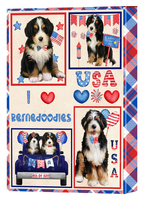 4th of July Independence Day I Love USA Bernedoodle Dogs Canvas Wall Art - Premium Quality Ready to Hang Room Decor Wall Art Canvas - Unique Animal Printed Digital Painting for Decoration