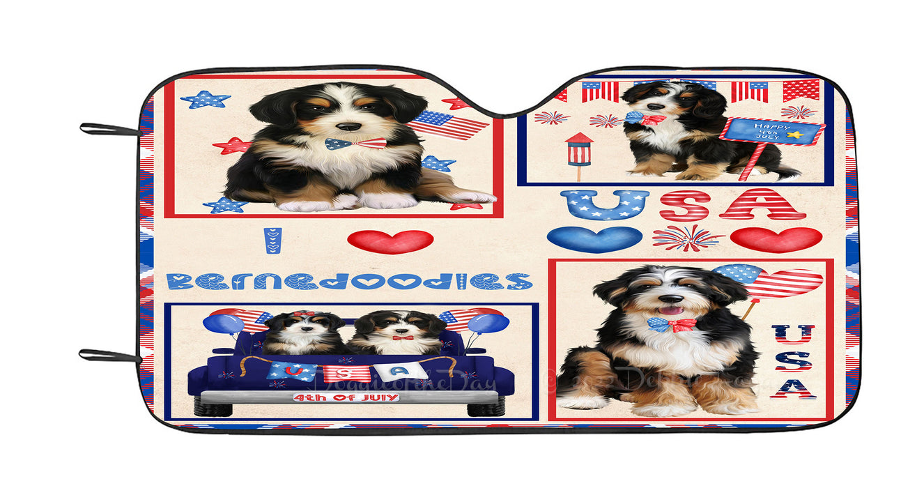 4th of July Independence Day I Love USA Bernedoodle Dogs Car Sun Shade Cover Curtain