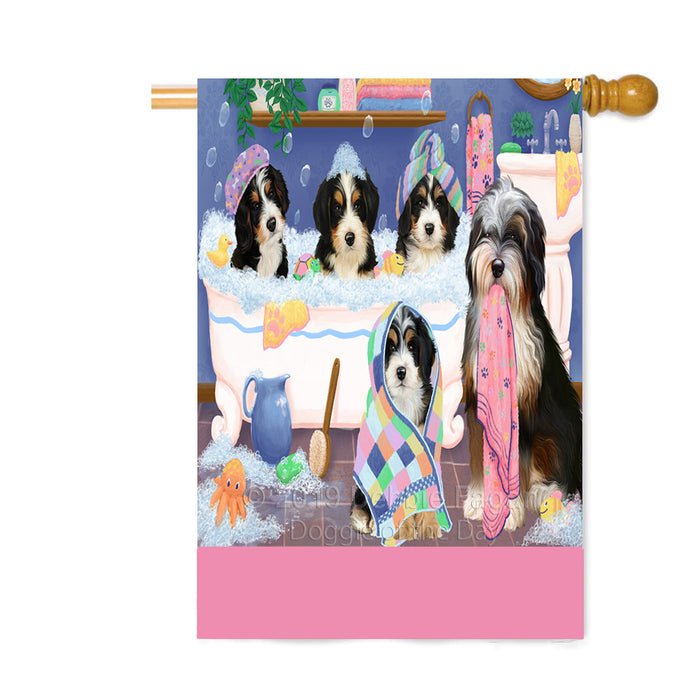 Personalized Rub A Dub Dogs In A Tub Bernedoodle Dogs Custom House Flag FLG64315